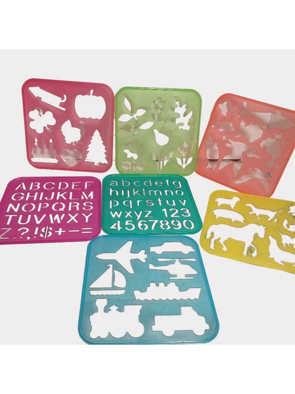Tupperware Vintage 80s 7 Colorful Stencils Animals Shapes Trees Transportation